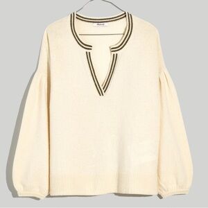 Madewell‎ Wiltshire V Neck Pullover Balloon Sleeve Sweater Cream Green Size S